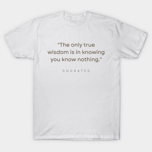 "The only true wisdom is in knowing you know nothing." - Socrates Inspirational Quote T-Shirt